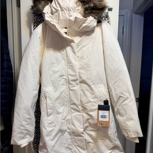 The North Face Women's White Ski Parka with Faux-Fur Hood